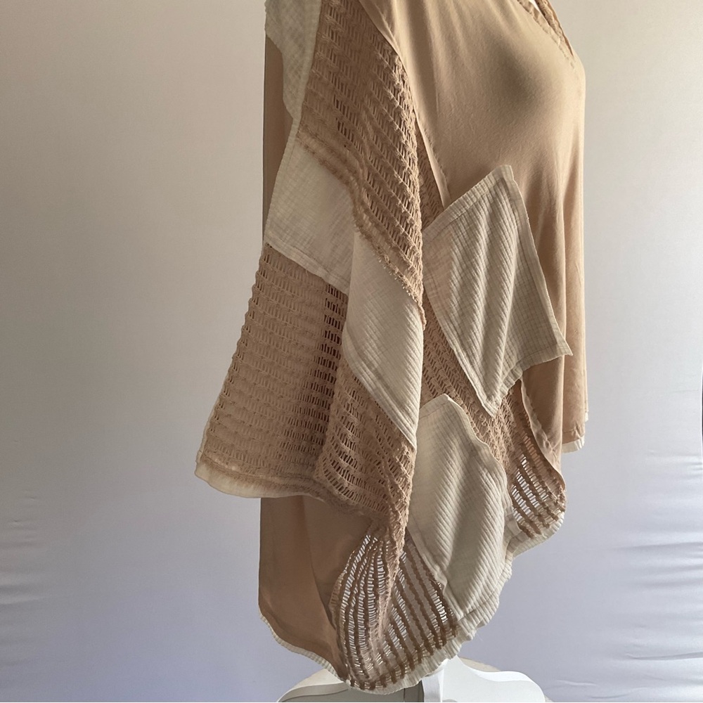 POL Boho Oversized Patchwork Top Flowy Crochet V-… - image 11